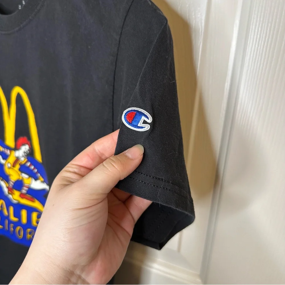RARE Vintage McDonald’s Malibu x Champion Black T-Shirt Sz S Indie Skater Grunge - Picture 4 of 6